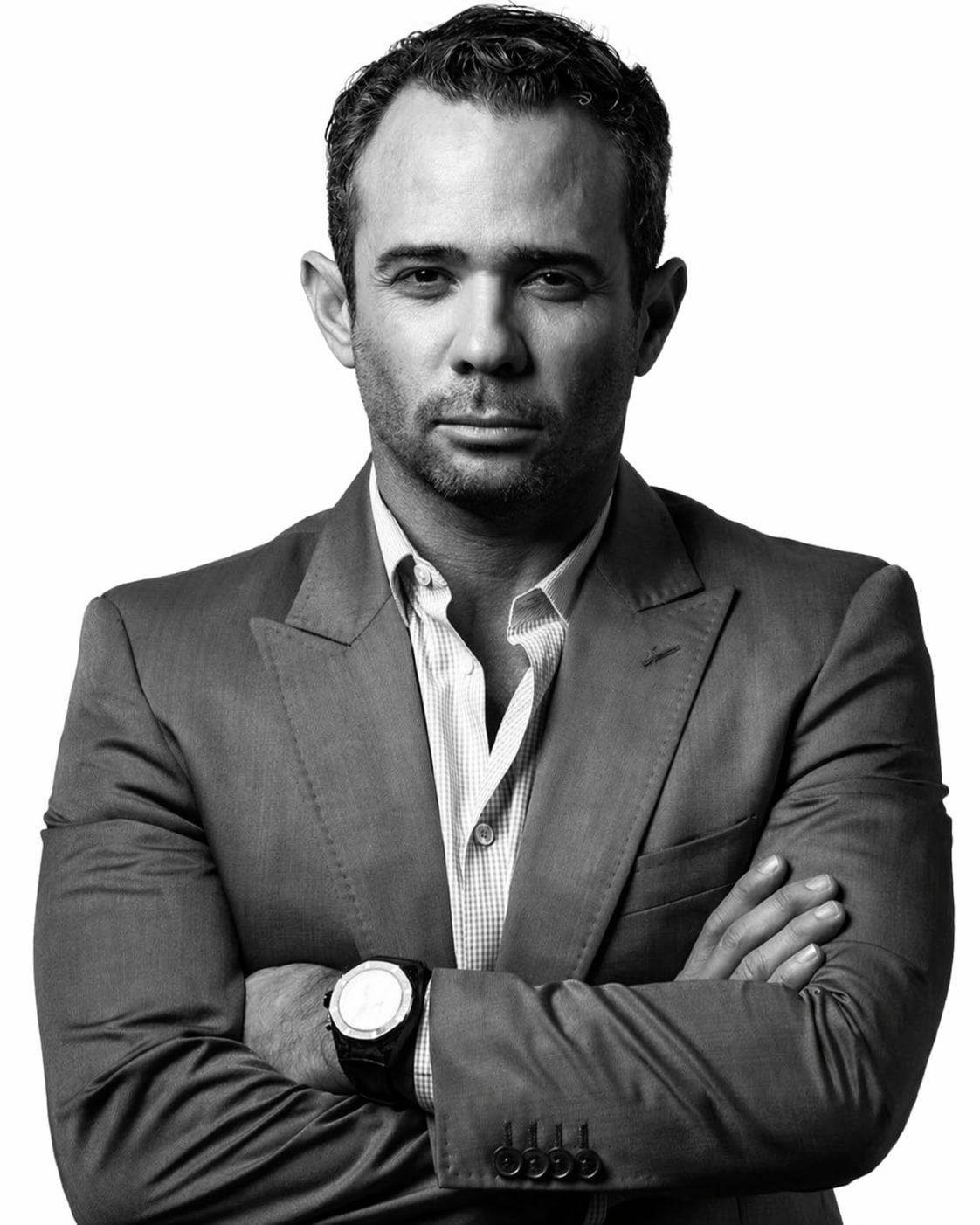 Javier Ruiz — retrato editorial en blanco y negro